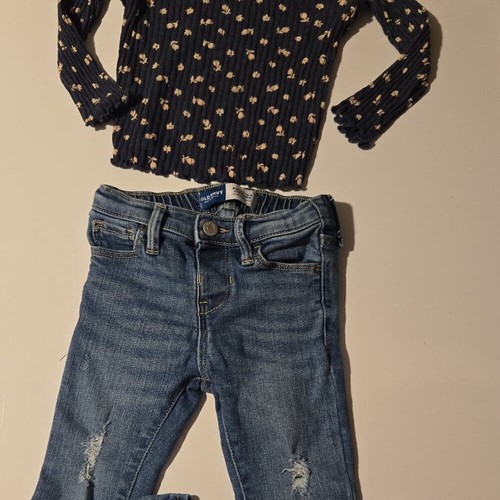 Old Navy Floral Denim Outfit Set 2T